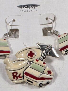 Icon Collection Jewelry Set Enamel Medical Nursing Themed Earrings & Pendant